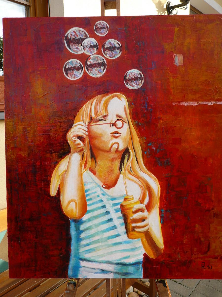 Dívka s bublinkami 60x50