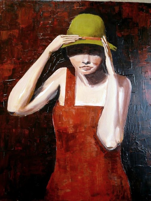 Divka v kloboučku 60x50